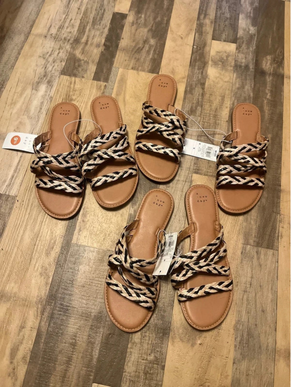 3 pairs NWT comfortable slip on tan and black sandals 9.5